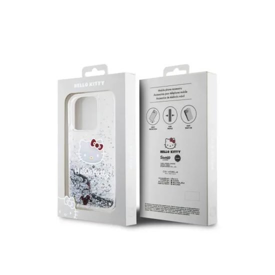 Obal / kryt na Apple iPhone 13 Pro transparentní - Hello Kitty Liquid Glitter Electroplating Head Logo