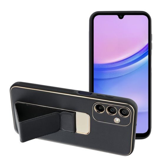 Obal / kryt na Samsung Galaxy A15 5G černý - LEATHER Case Kickstand