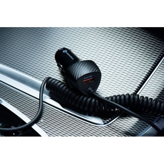 Autonabíječka USB QC 3.0 18W + kabel Type C 3.0 PD20W CC50-1AC černá(Celkem 38W) - FORCELL CARBON