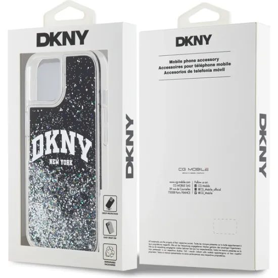Obal / kryt na Apple iPhone 11 černý - DKNY HC Liquid Glitters W/Arch Logo