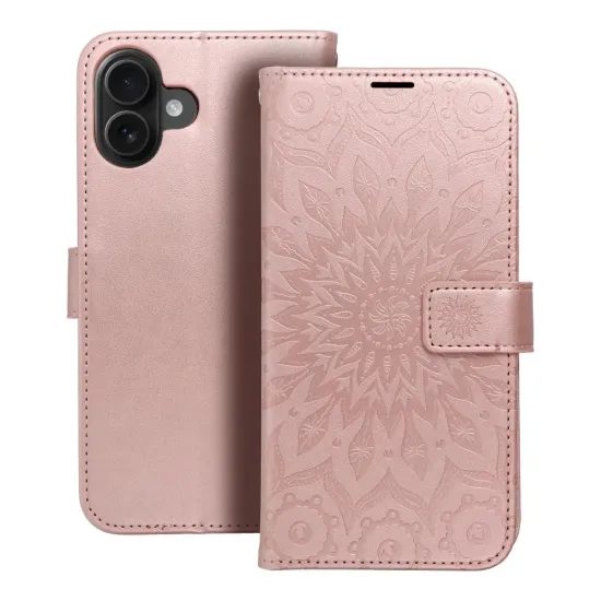 Pouzdro / obal na Apple iPhone 16 Plus mandala růžové - knížkové MEZZO