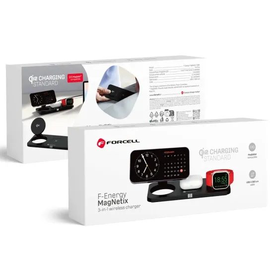 Nabíjecí stanice s bezdrátovám MagSafe nabíjením 3v1 černá - Forcell F-Energy