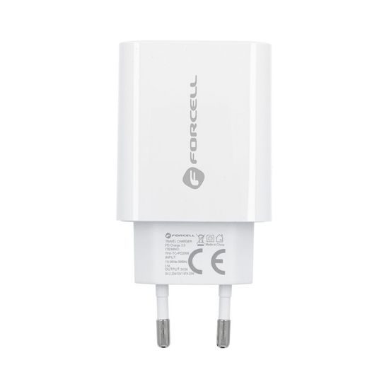 Nabíjačka so zásuvkou USB C 3A 20W, rýchle nabíjanie + Lightning kábel biela - Forcell