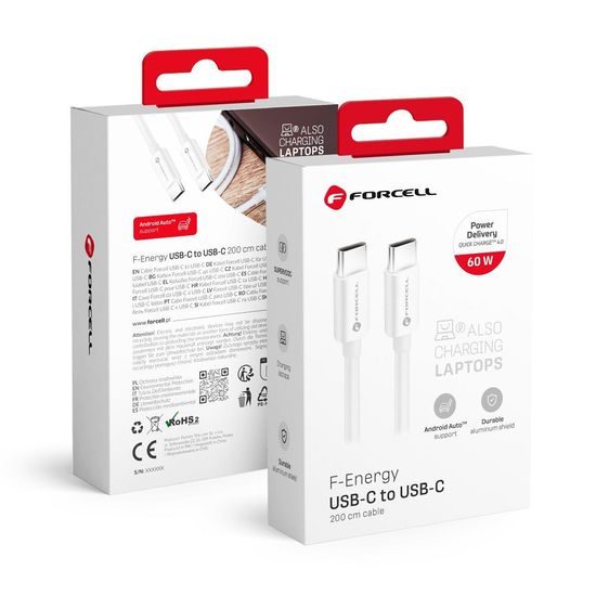 Nabíjecí / datový kabel USB-C - USB-C Forcell QC4.0 3A/20V PD60W C338 2m bílý