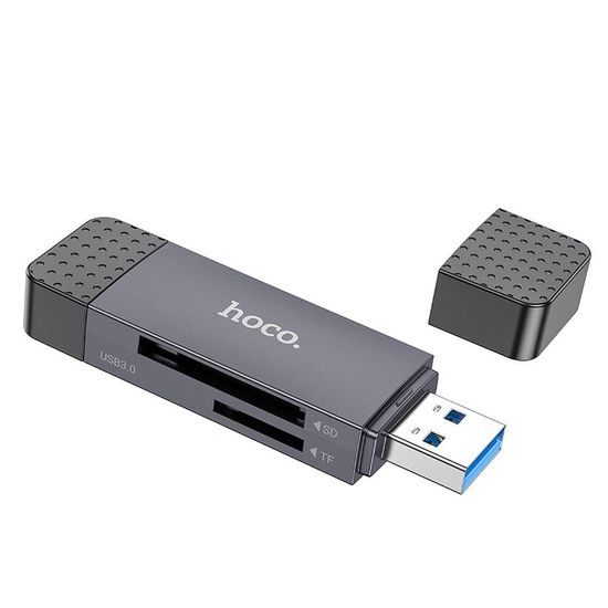 Čtečka karet 2v1 USB A + typ C 2.0 kovově šedá - HOCO