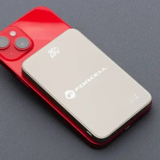 Tenká powerbanka Forcell F-Energy Super Slim F5k8 s MagSafe PD3.0 QC4.0 15W 5000mAh - béžová