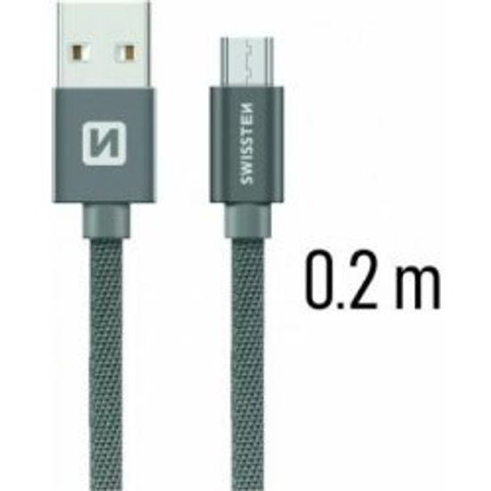 Datový kabel Swissten textile USB / Micro USB 0,2m - černý