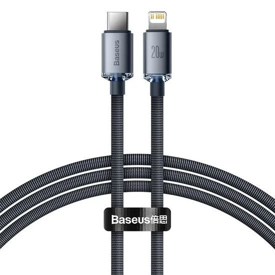 Nabíjecí / datový kabel USB-C - Lightning 20W 1,2m černý - Baseus CAJY000201 Crystal Shine Series