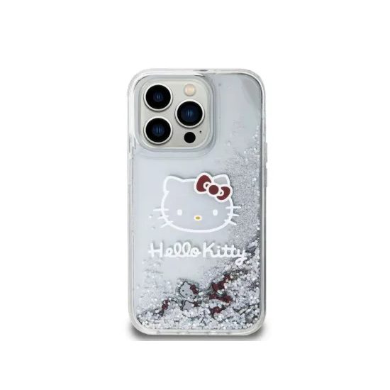 Obal / kryt na Apple iPhone 13 Pro transparentní - Hello Kitty Liquid Glitter Electroplating Head Logo