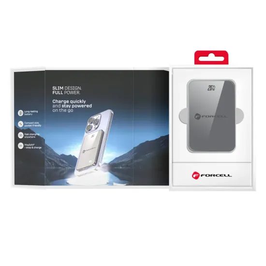 Tenká powerbanka Forcell F-Energy Super Slim F10k8 s MagSafe PD3.0 QC4.0 15W 10000mAh - šedá