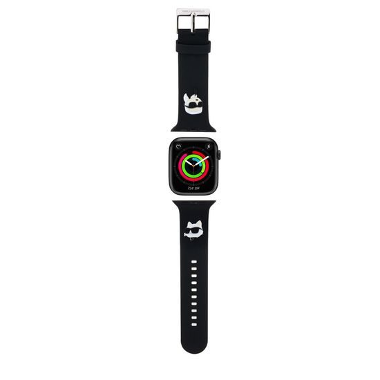 Řemínek pro Apple Watch 42/44mm černý - Karl Lagerfeld Karl and Choupette Head NFT