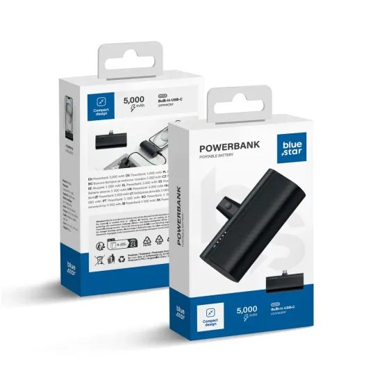 Powerbanka 5000 mAh s vestavěným konektorem USB-C 2,1A černá - Blue Star