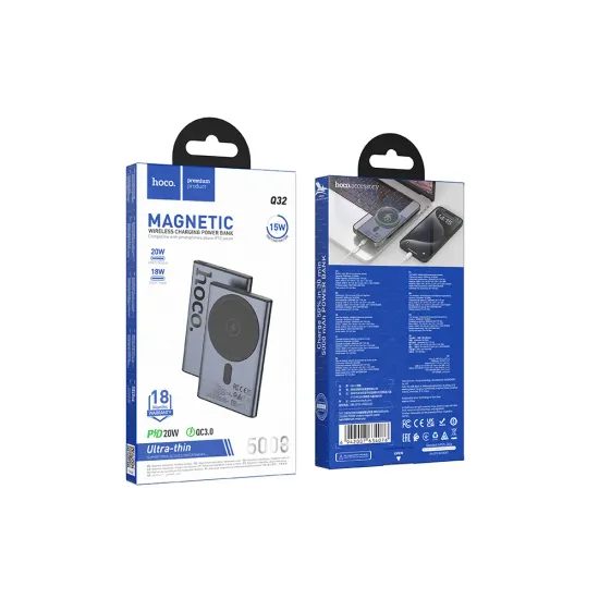 Powerbanka s MagSafe 5000 mAh QC PD 20W Q32 šedá - HOCO