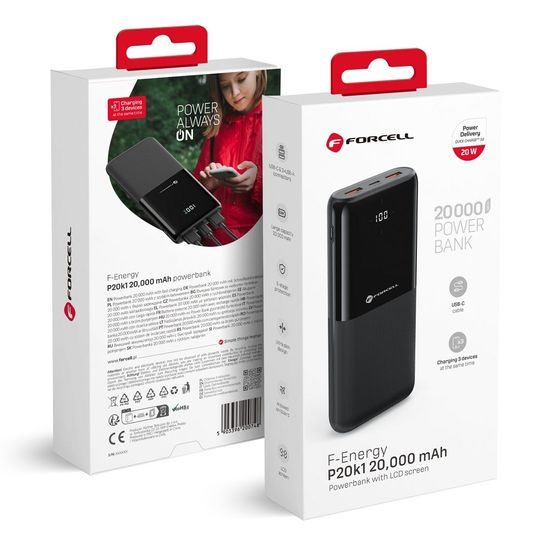 Powerbanka P20k1 PD 20W QC 20000mAh černá - Forcell F-Energy