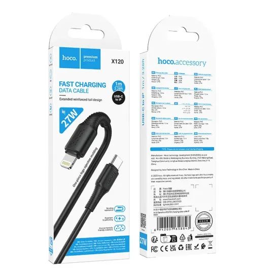 Nabíjecí kabel USB-C / Lightning Hoco PD 27W 1m X120 - černý