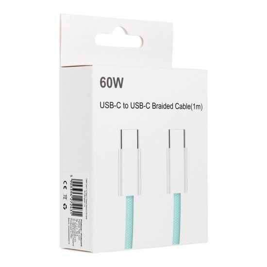 Datový kabel USB-C USB-C opletený 1m 60W zelený