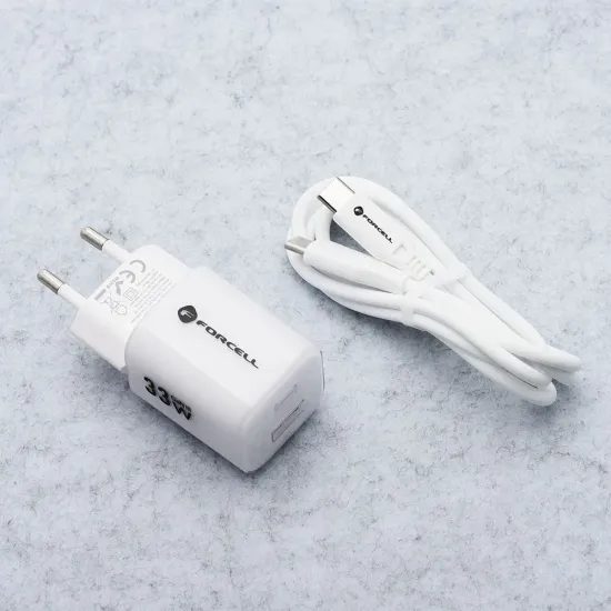 Cestovní nabíječka 33W GaN3 s kabelem, USB C + USB A bílá - FORCELL
