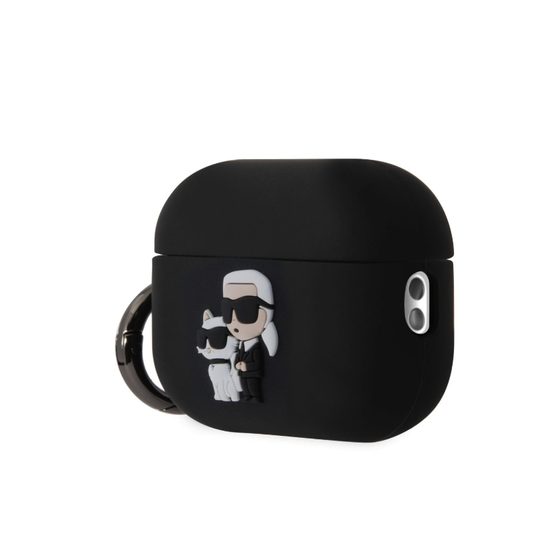 Obal na sluchátka Apple Airpods Pro 2 černý - Karl Lagerfeld a Choupette 3D NFT Logo