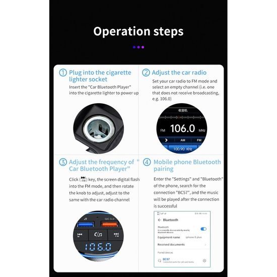 Transmiter FM MP3 bluetooth 5.0 + čtečka karet + 2xUSB QC3.0 BC57