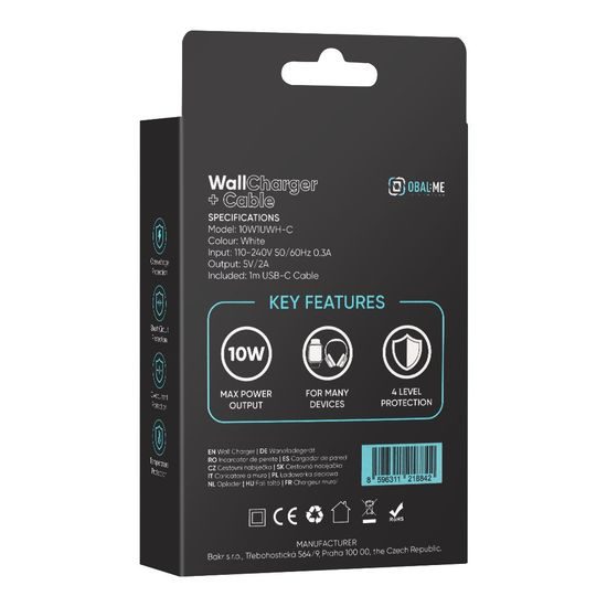Cestovní nabíječka USB-A 10W + USB-A/USB-C Kabel 1m, bílá - OBAL:ME