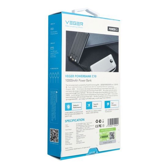 Powerbanka C10 10 000mAh (Micro + Typ C + Lightning) černá - VEGER
