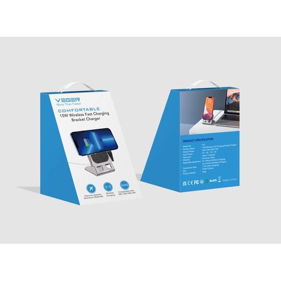 Indukční nabíječka Qi 15W Y53 - šedá VEGER