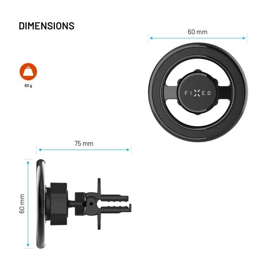 Magnetický kovový držák FIXED MagMount Vent do ventilace s podporou MagSafe, černý
