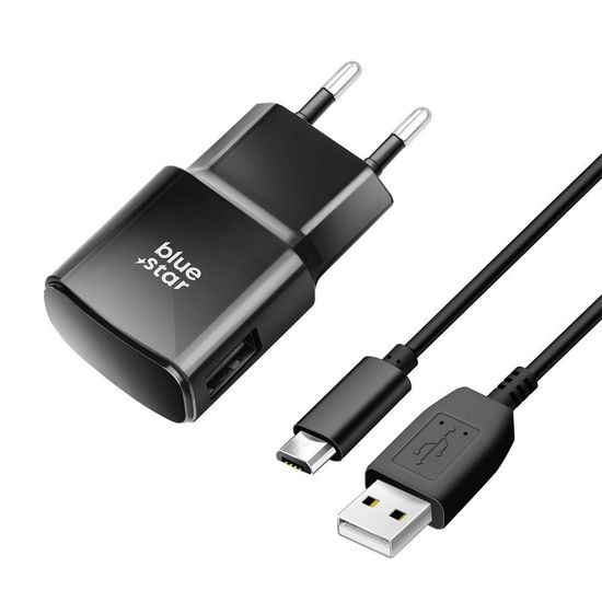 Sieťová nabíjačka + kábel Micro USB, čierna - Blue Star