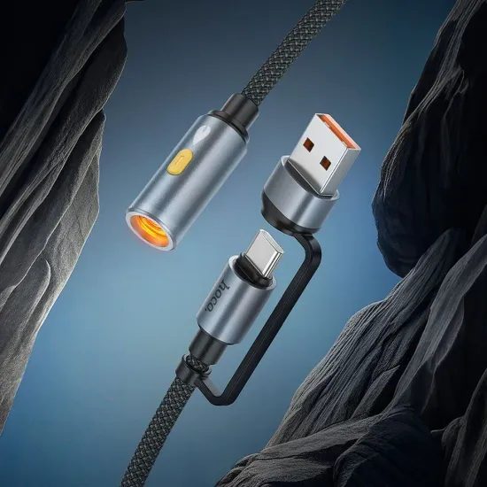 Zapalovač s kabelem USB A / Typ C černý 0,3 cm - HOCO