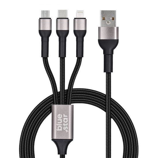 Datový kabel 3in1 Type micro USB / USB C / Lightning 3A Cafule 1,2 černý - BLUE STAR