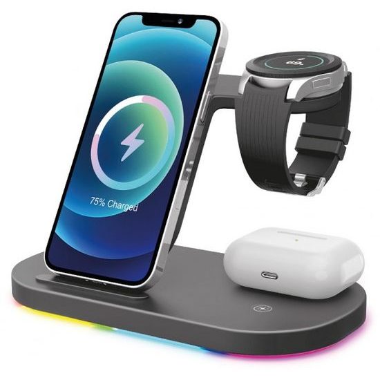 Bezdrátová nabíjecí stanice Aligator Smart Station S 15W, 3v1, černá