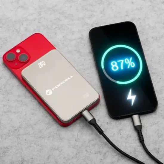 Tenká powerbanka Forcell F-Energy Super Slim F5k8 s MagSafe PD3.0 QC4.0 15W 5000mAh - béžová