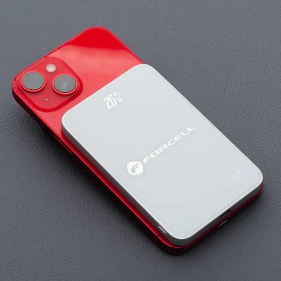 Tenká powerbanka Forcell F-Energy Super Slim F5k8 s MagSafe PD3.0 QC4.0 15W 5000mAh - bílá