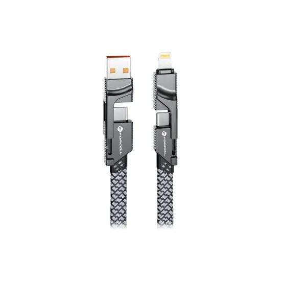 Kabel 4v1 USB C / USB A do USB C / Lightning Forcell F-Energy QC PD 3A 60W 1 m C241 chrom