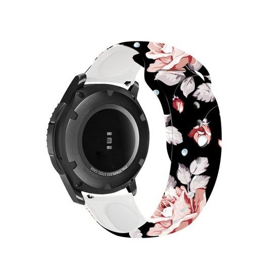 Univerzální silikonový řemínek Quick Release černý s motivem květin 20mm RhinoTech
