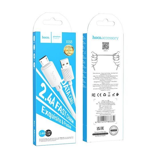 Datový kabel USB A - Micro 2,4A Gratified X88 bílý - HOCO