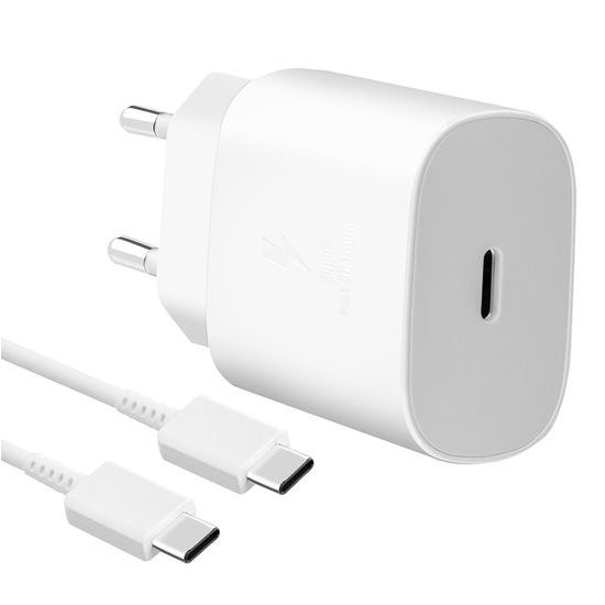 Samsung 25W Cestovní nabíječka + USB-C/USB-C Datový Kabel Bílý (balení sáček)