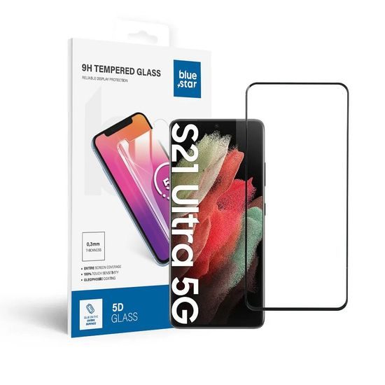 Tvrdené / ochranné sklo Samsung Galaxy S21 Ultra black - Blue Star 9H plné lepidlo Tvrdené sklo (plné lepidlo/malá veľkosť)