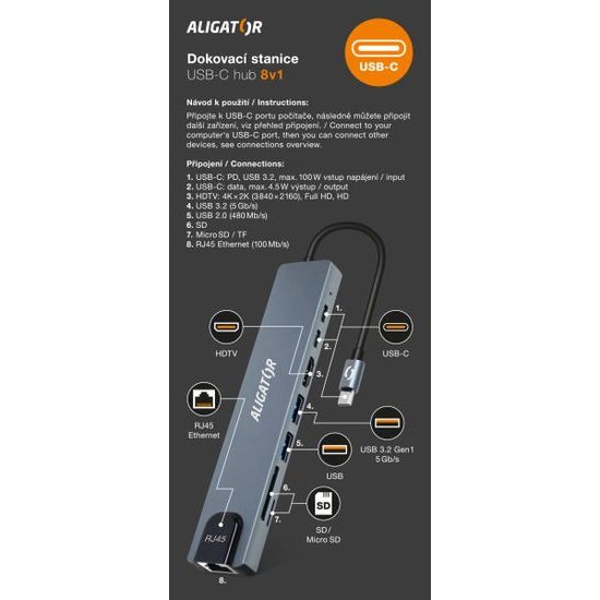 Dokovací stanice USB-C / Hub 8v1