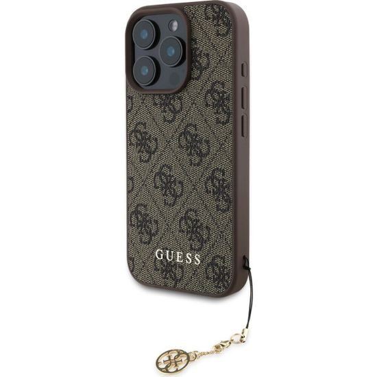 Obal / kryt na Apple iPhone 16 Pro hnědý - Guess 4G Charms