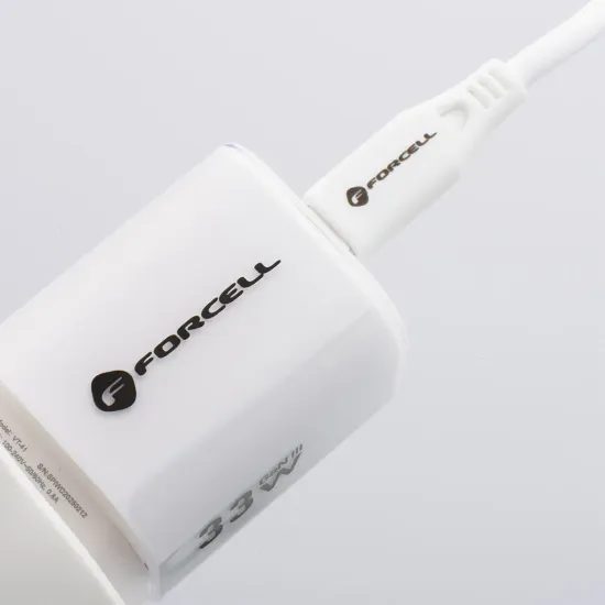 Cestovní nabíječka 33W GaN3 s kabelem, USB C + USB A bílá - FORCELL