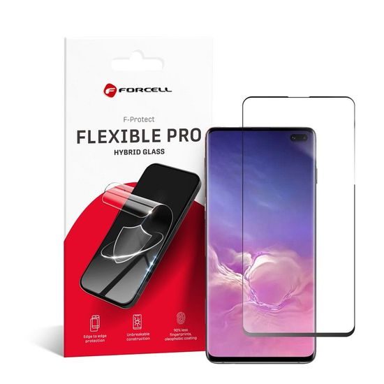 Tvrzené / ochranné sklo Samsung Galaxy S10 Plus černé (Hot Bending) - s funkční čtečkou Flexible Nano Glass 5D
