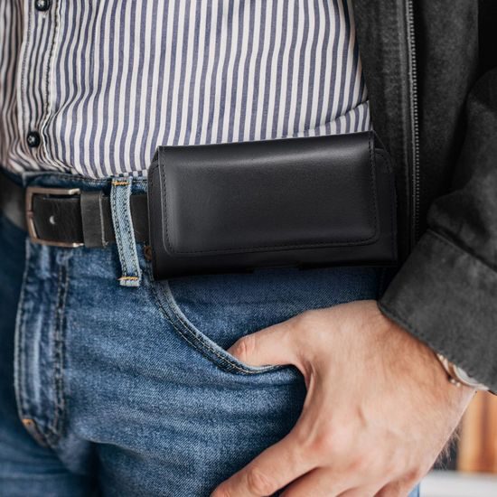 Univerzální kožené pouzdro na mobilní telefon s připnutím na opasek - ROYAL vnitřní rozměr 17 × 9 × 1,5 cm