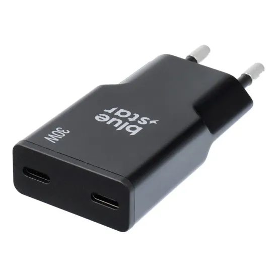 Nabíjecí adaptér úzký 2 x USB C QC4.0 PD 3A 30W černý - Blue Star