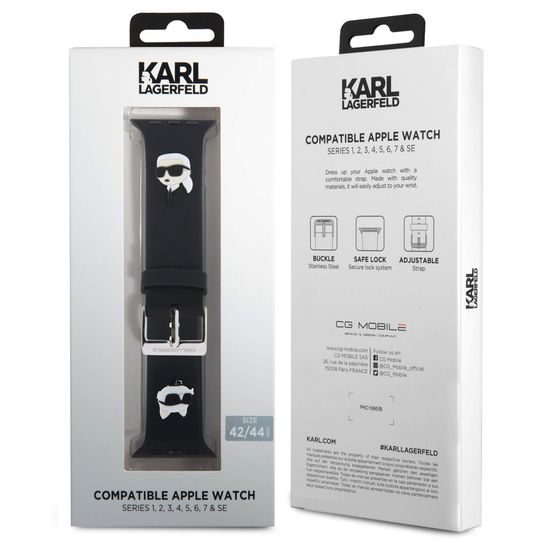 Řemínek pro Apple Watch 42/44mm černý - Karl Lagerfeld Karl and Choupette Head NFT
