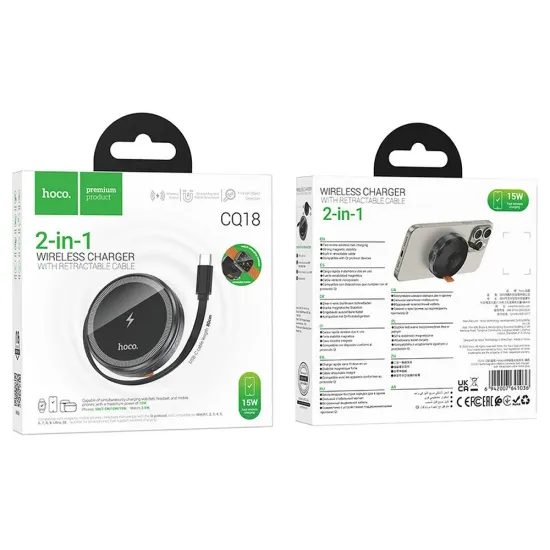 Bezdrátová nabíječka s navíjecím kabelem Type C compatibilní s MagSafe a APPLE Watch 15W CQ18 - HOCO