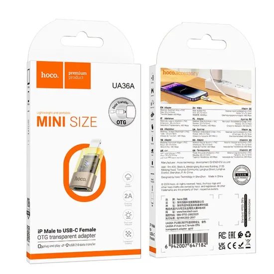 Adaptér Lightning (samec) → Type-C (samice) UA36A, transparentní zlatý - HOCO OTG