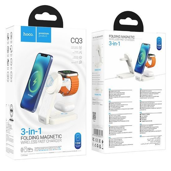 Bezdrátová nabíječka 3in1 15W kompatibilní s MagSafe bílá - Hoco