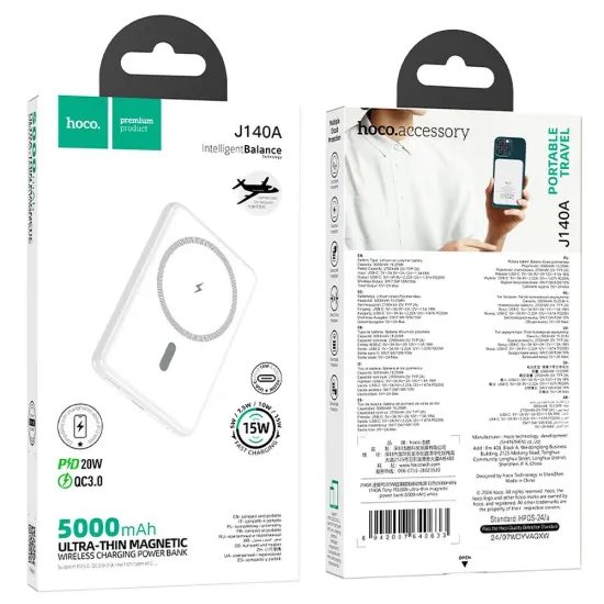 Powerbanka s bezdrátovým MagSafe nabíjením 5000mAh 20W bílá - Hoco