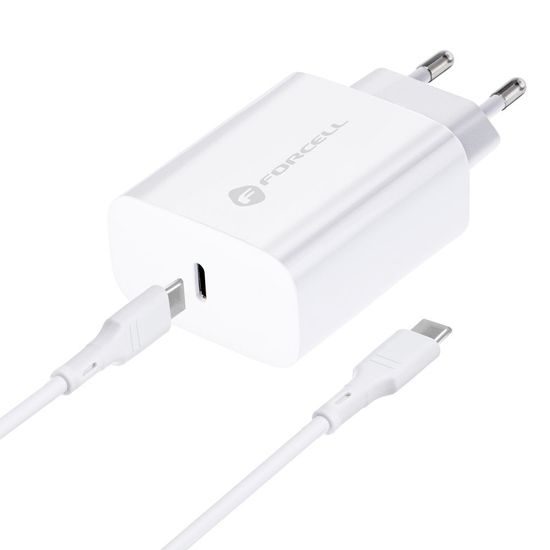Cestovní nabíječka Forcell vstup USB C s kabelem Typ C - 3A 25W s funkcí PD a QC 4.0